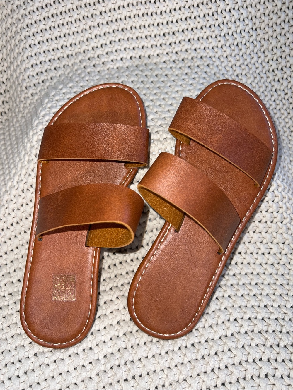 Women’s Double-Strap Leather Slide Sandals - Brown